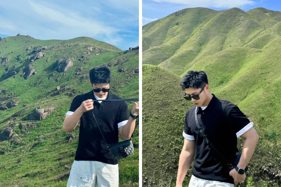 Dáng chụp ảnh với đồi trung du đẹp tự nhiên