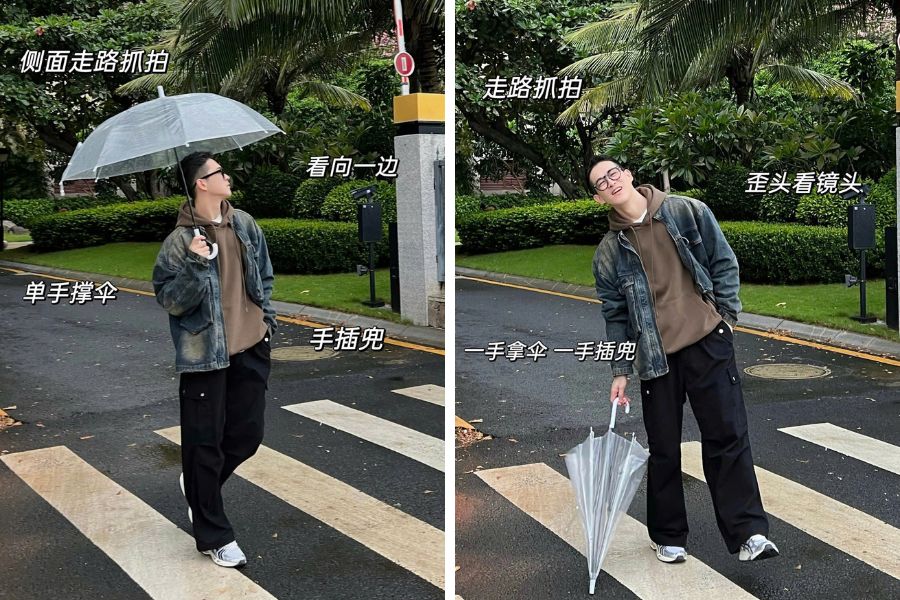 Cách tạo dáng thư giãn sử dụng ô làm phụ kiện