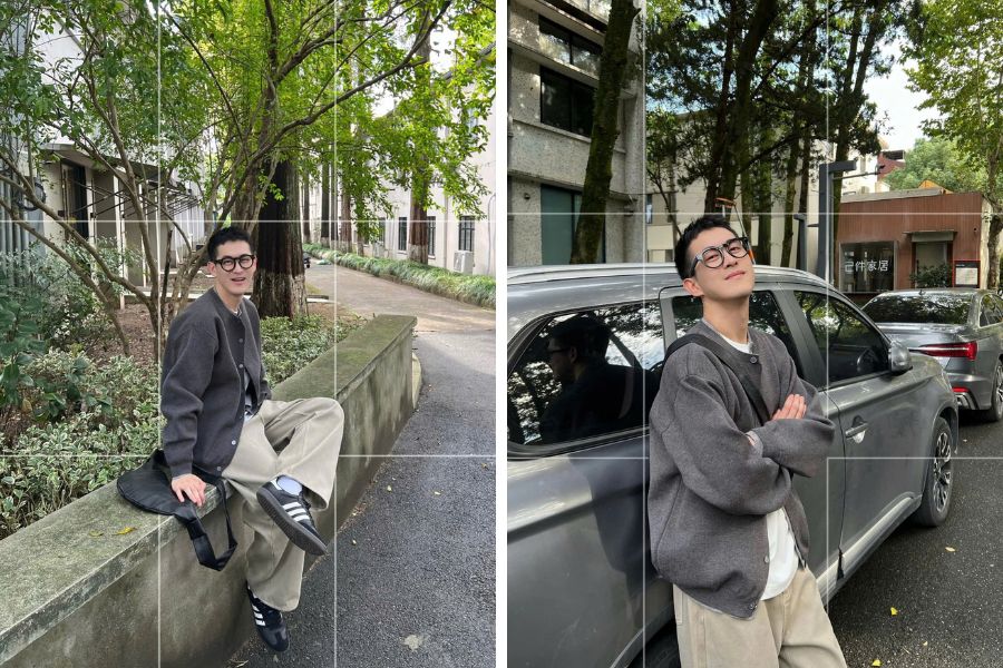 Tạo dáng chụp ảnh nam ngoài trời đơn giản khi trong khu đô thị