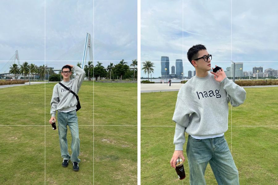 Hướng dẫn tạo dáng đứng trên thảm cỏ với ly cà phê