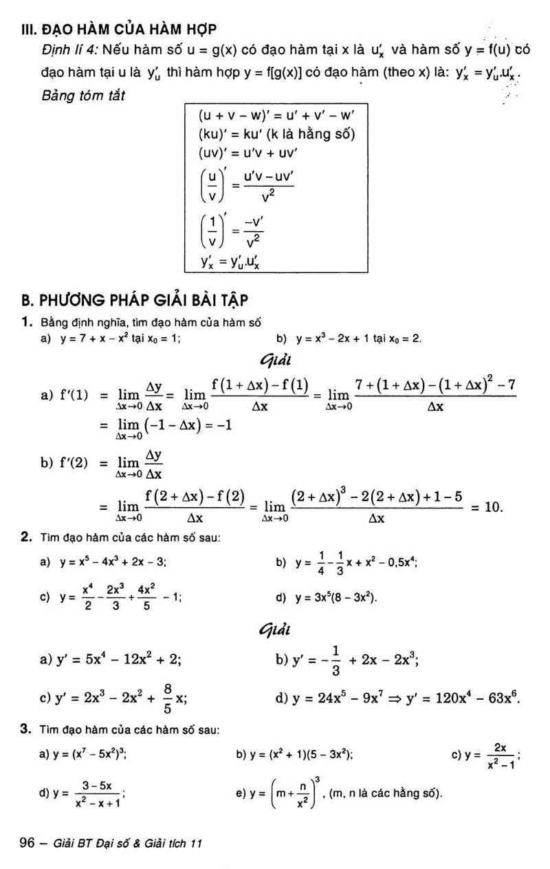 Tính đạo hàm của hàm số