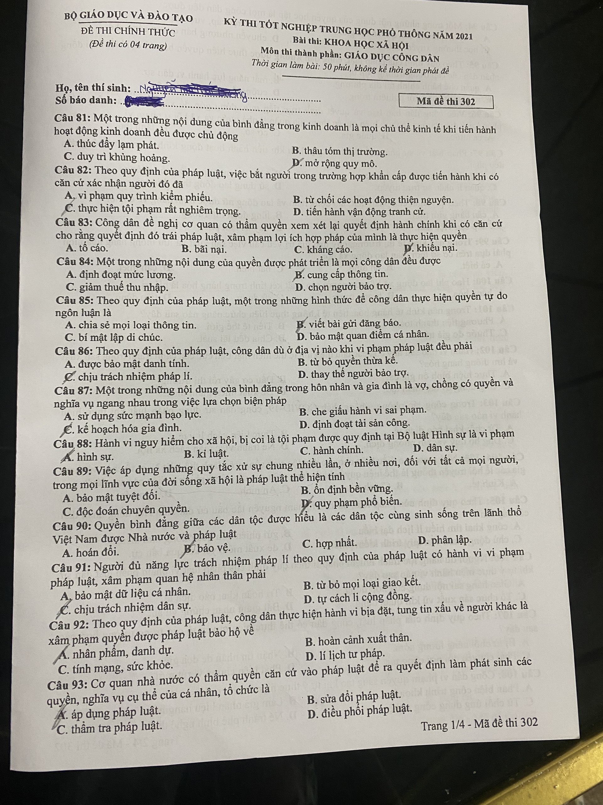 Đề thi môn tổ hợp KHXH kỳ thi THPT Quốc gia 2021 tất cả các mã đề - Ảnh 1