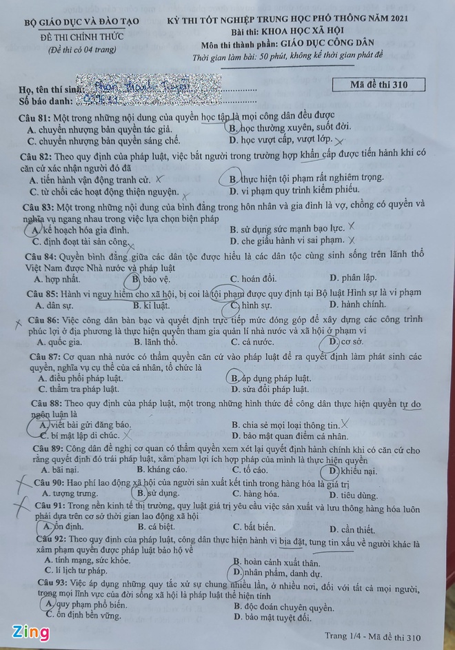 Đề thi môn tổ hợp KHXH kỳ thi THPT Quốc gia 2021 tất cả các mã đề - Ảnh 4