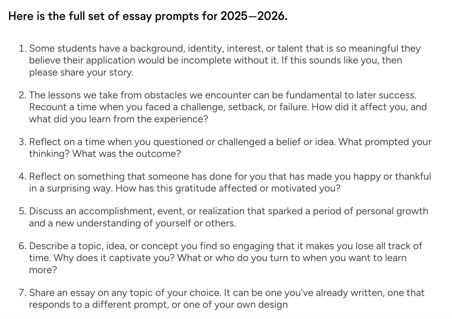 Chủ đề bài luận du học 2025 - 2026 (Nguồn: Common App)