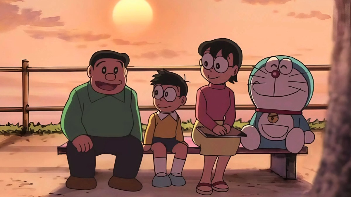 Hình nền Doremon cute cùng gia đình tươi cười rạng rỡ