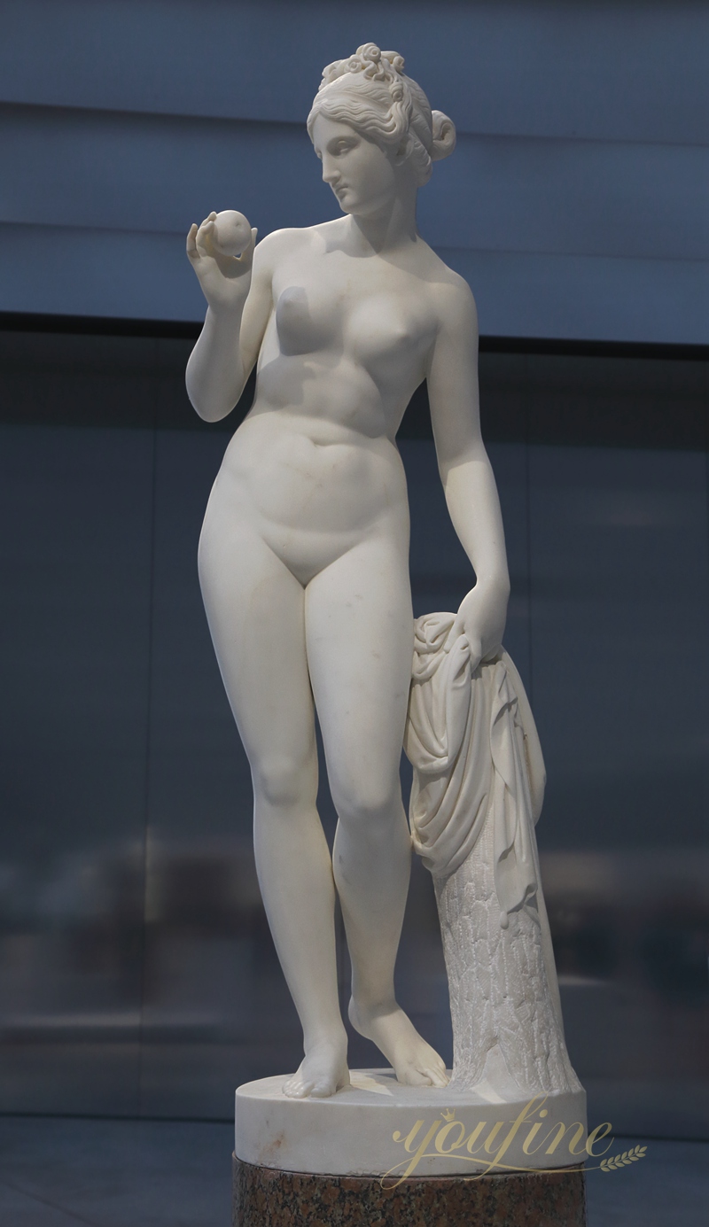 Tượng người phụ nữ khỏa thân nghệ thuật nổi tiếng kích thước thật Venus với quả táo để bán MOKK-204