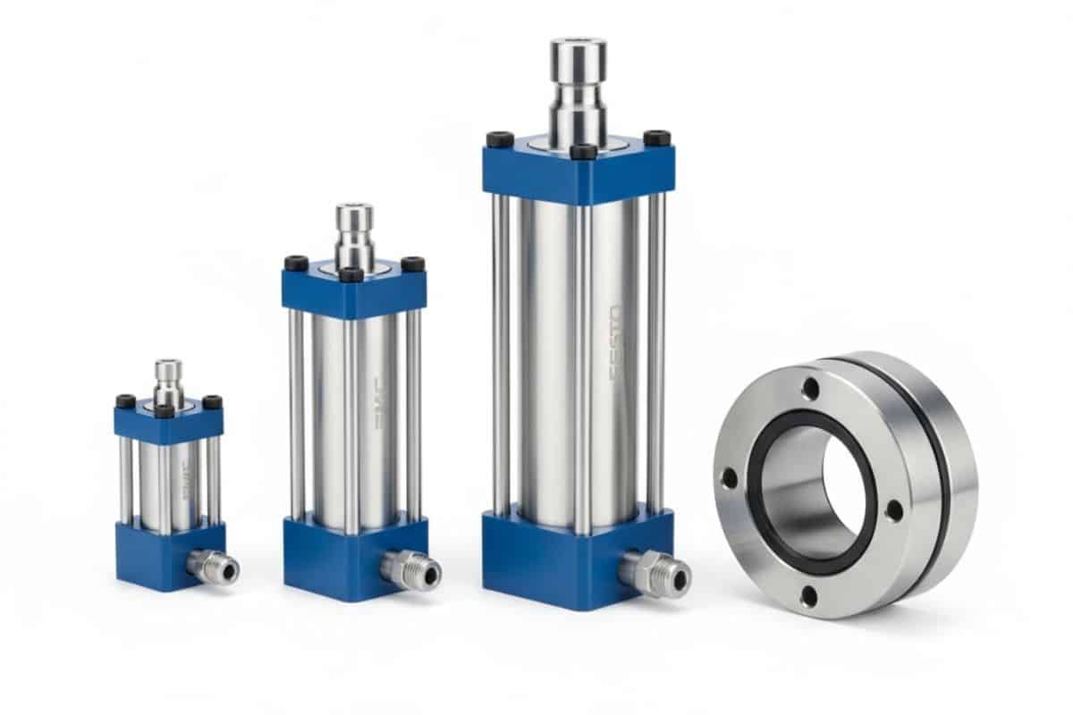 Hình ảnh các loại xi lanh khí nén tiêu chuẩn của các hãng SMC, Festo, Airtac với nhiều kích cỡ hành trình khác nhau.