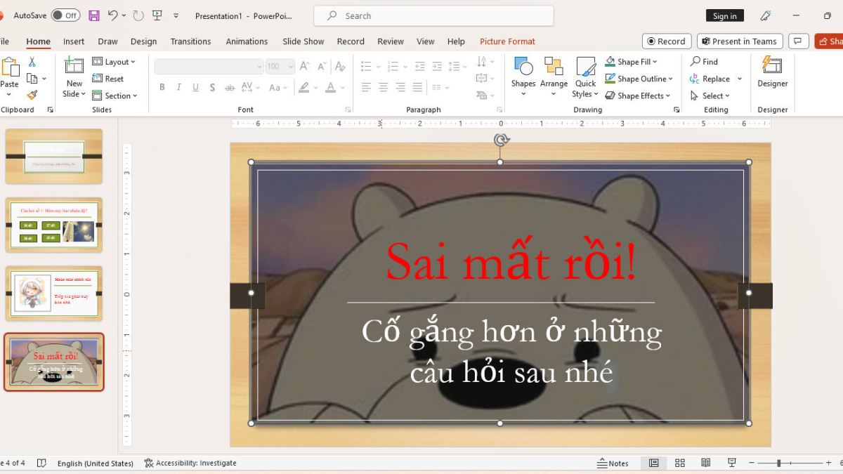 Bước 4: Cách làm câu hỏi trắc nghiệm trên Powerpoint