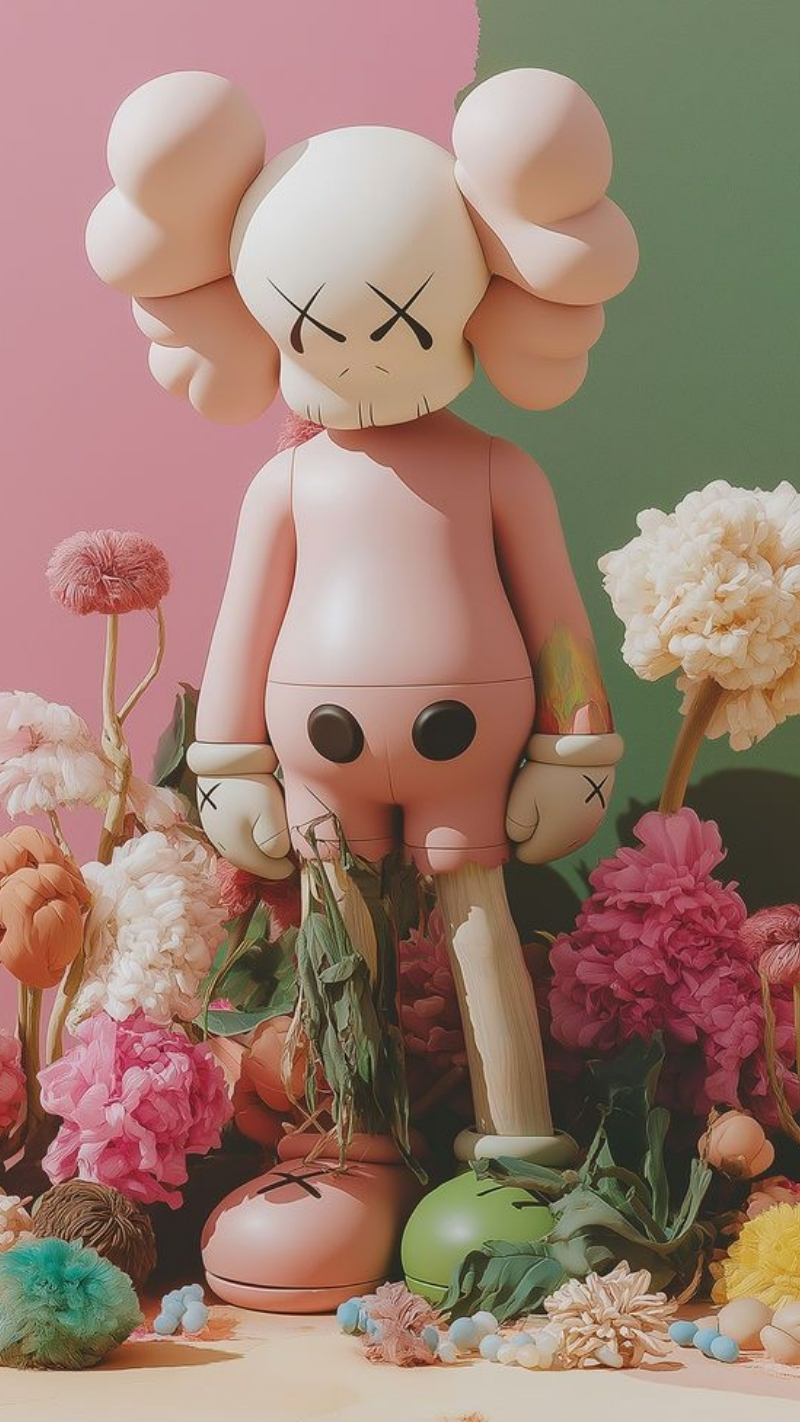 hình nền bearbrick màu hồng họa tiết tím