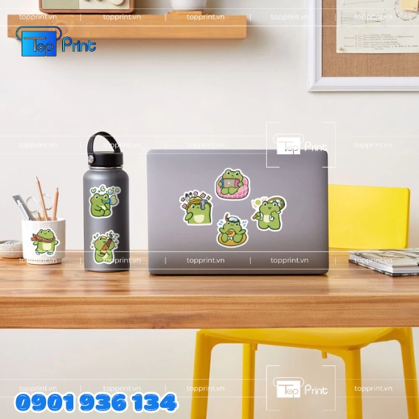 Sticker Ếch Xanh Cỡ Vừa In Trên Tờ A5