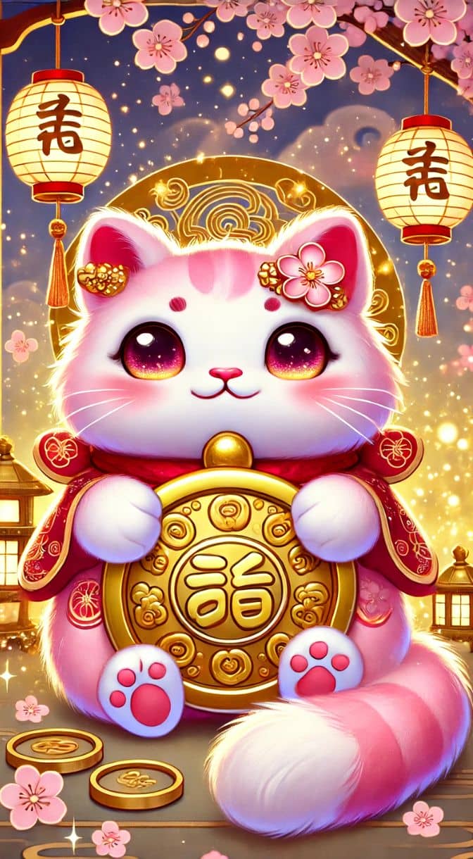 Hình nền mèo thần tài hồng 2