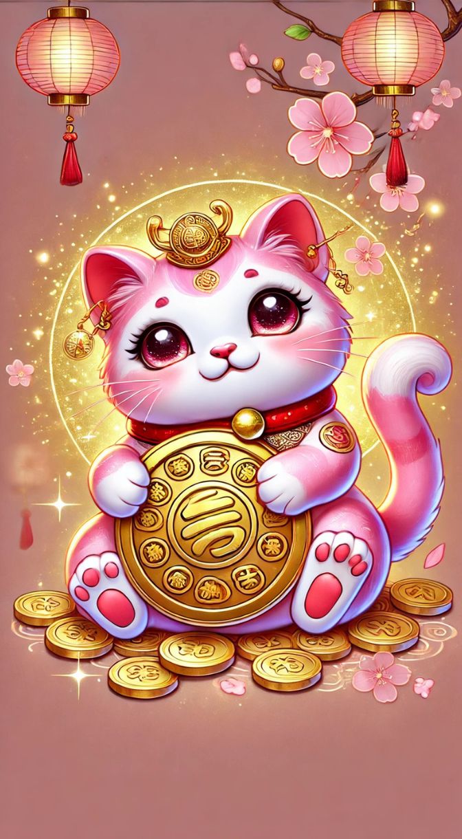 Hình nền mèo thần tài hồng 3