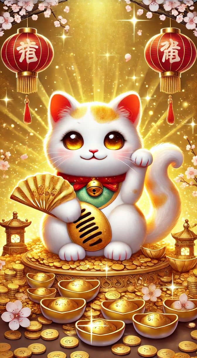 Hình nền mèo cầm quạt 1