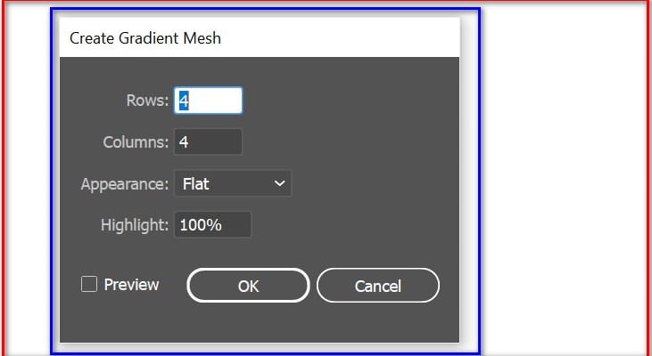 bảng hộp thoại create gradient mesh