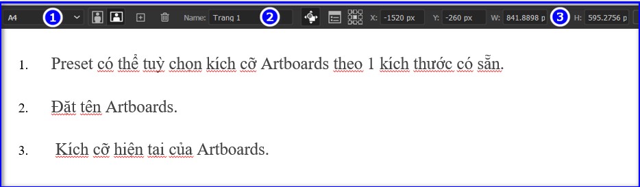 hình thanh công cụ artboards