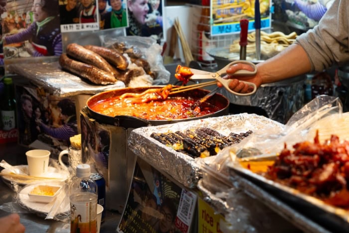 Close up shot of food stall in Gwangjang market
