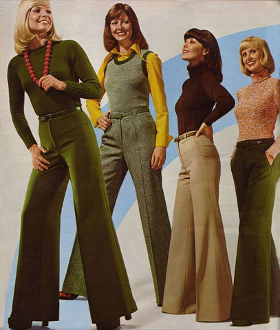 Tracing the history of "bell-bottom" pants, which became very popular in the 1970s