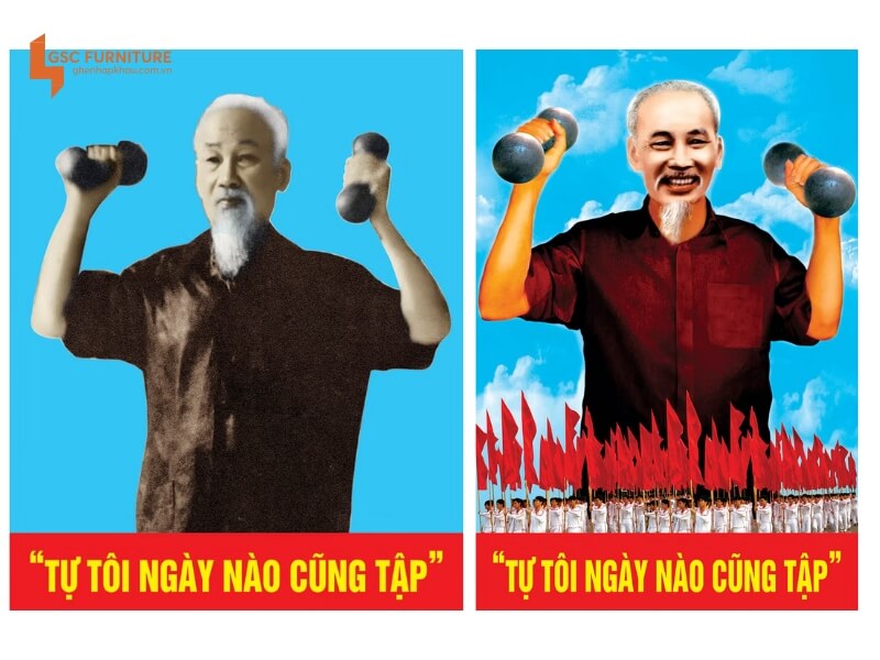 Pano Bác Hồ tự rèn luyện sức khỏe mỗi ngày