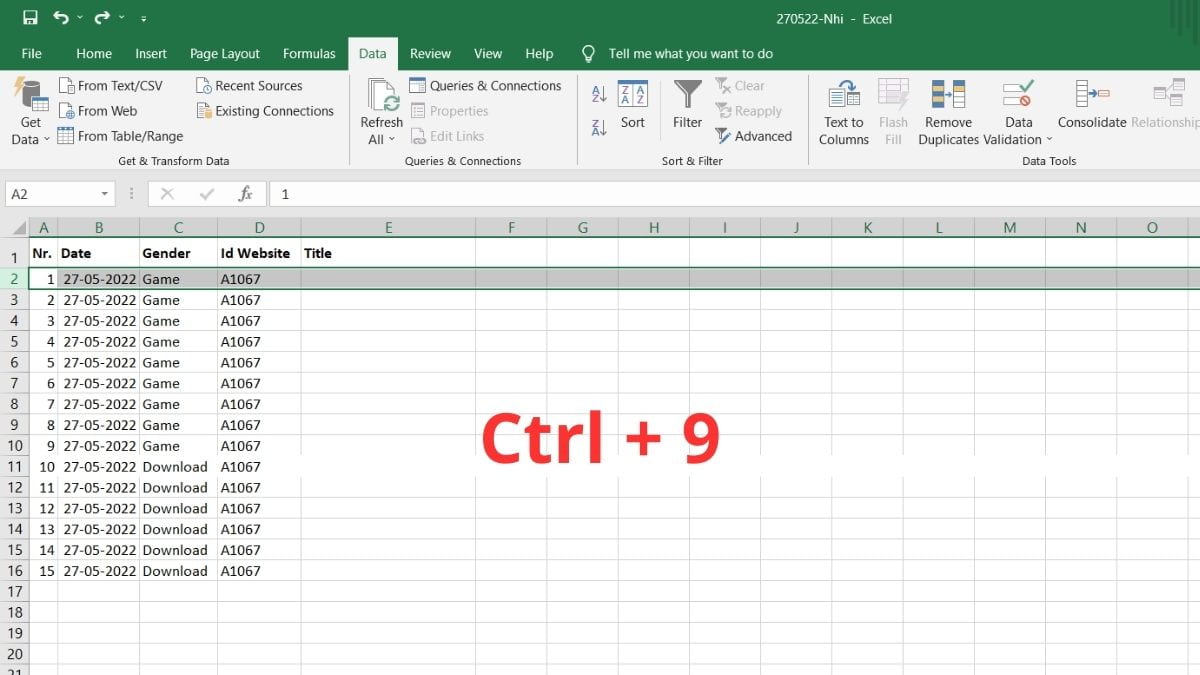 Cách ẩn cột trong excel bằng phím tắt trong excel