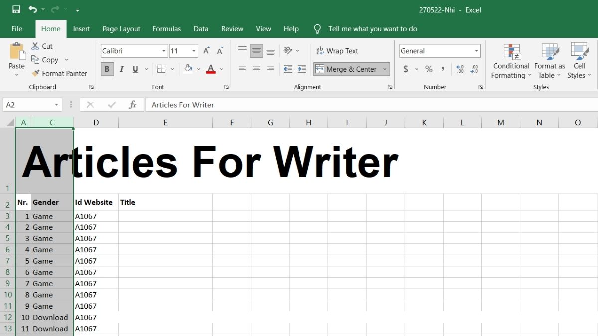 Bước 1: Cách ẩn một cột bằng tùy chọn Format trong excel