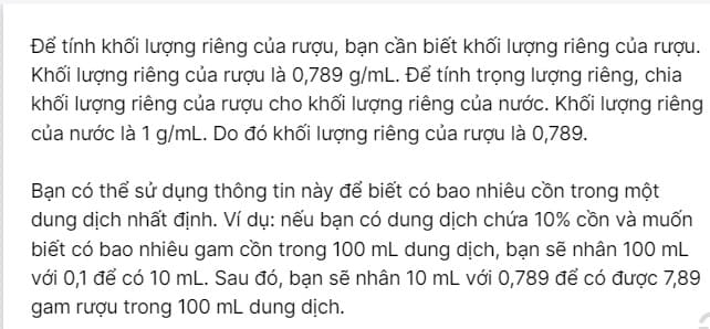 Khối lượng riêng của rượu