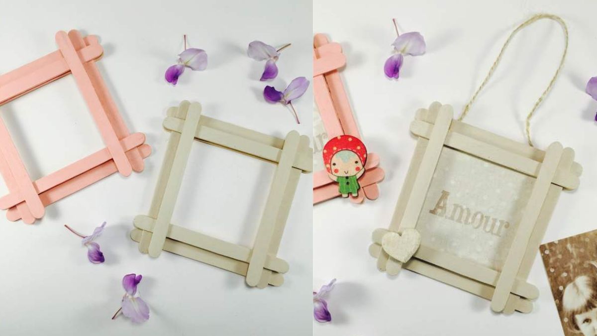 Cách làm khung ảnh bằng que kem bước 3