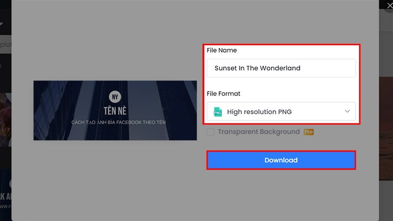 Đặt tên cho tệp ảnh và kiểu định dạng > Chọn Download để tải ảnh về máy