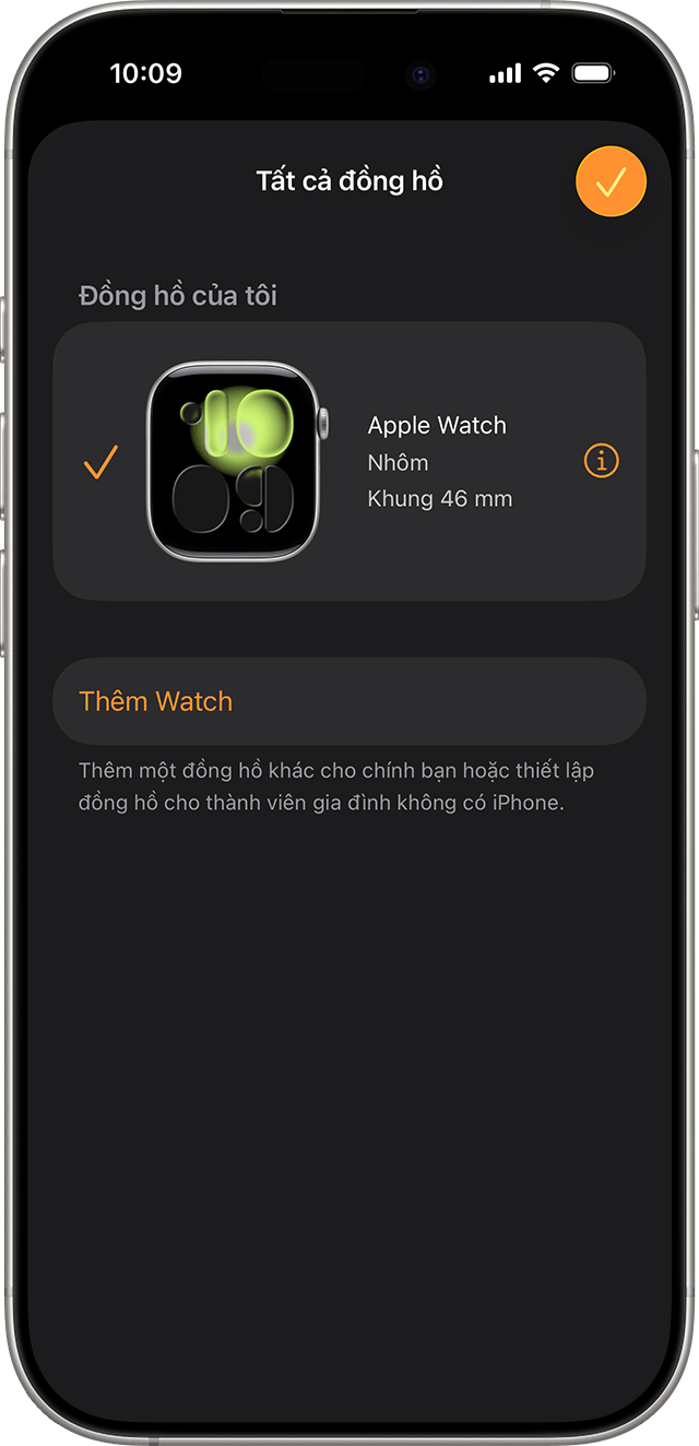 Màn hình iPhone hiển thị tất cả đồng hồ trong ứng dụng Apple Watch