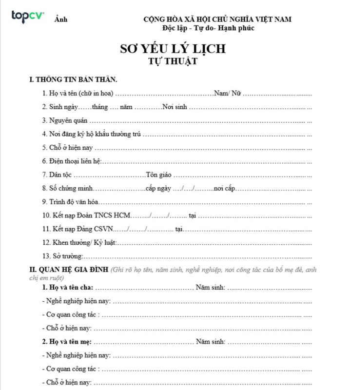 Tải mẫu sơ yếu lý lịch xin việc chuẩn nhất 2025