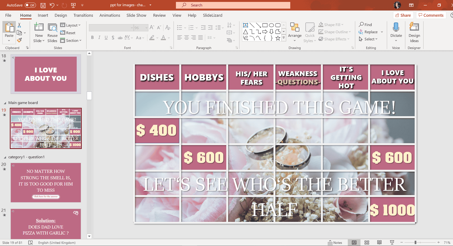 Edit sounds from our PowerPoint game template
