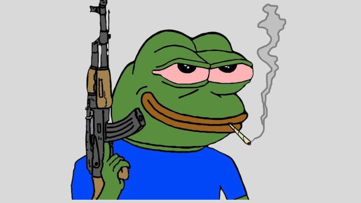 Hình ảnh meme ếch xanh bắn súng ngầu hài hước