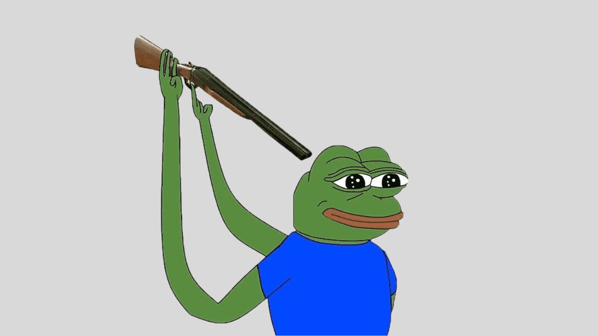 Hình ảnh meme ếch xanh bắn súng đáng yêu