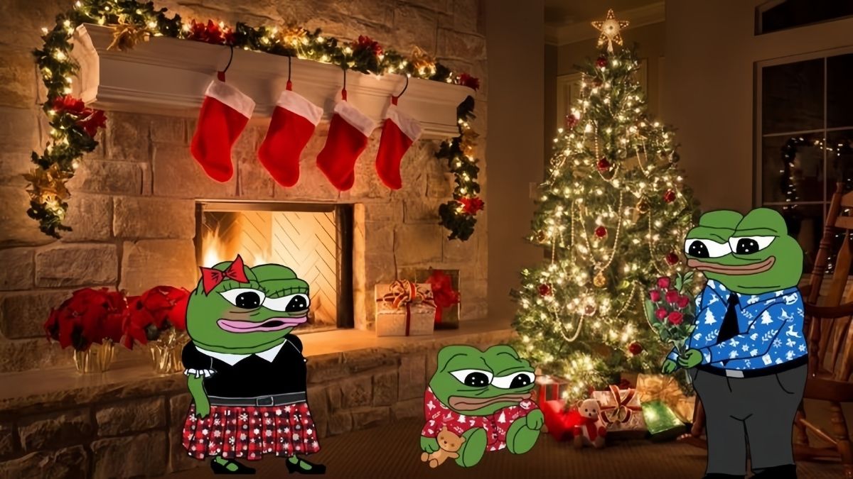 Meme ếch xanh siêu hài hước cùng cây thông