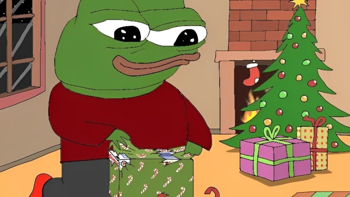 Meme ếch xanh bóc quà Noel thú vị