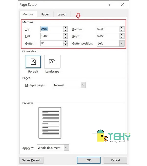 tiến hành căn lề trong word bằng tad Margins