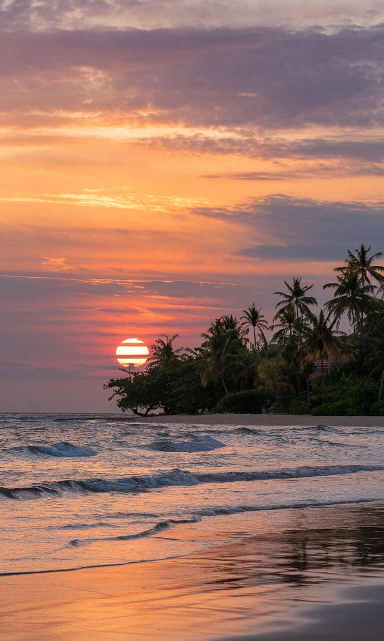 Sóng nhẹ vỗ bờ dưới ánh bình minh