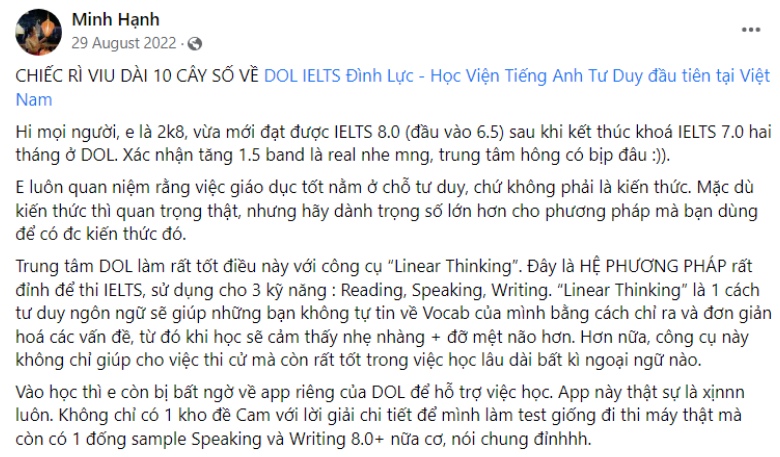 Nữ sinh 2K8 chinh phục IELTS 8.0 chỉ sau 2 tháng học tập cùng phương pháp Linearthinking