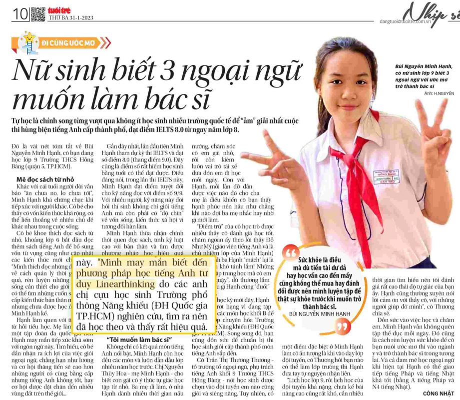 Nữ sinh 2K8 chinh phục IELTS 8.0 chỉ sau 2 tháng học tập cùng phương pháp Linearthinking