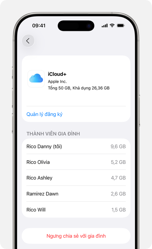 Chia sẻ iCloud+ với nh&oacute;m Chia sẻ trong gia đ&igrave;nh