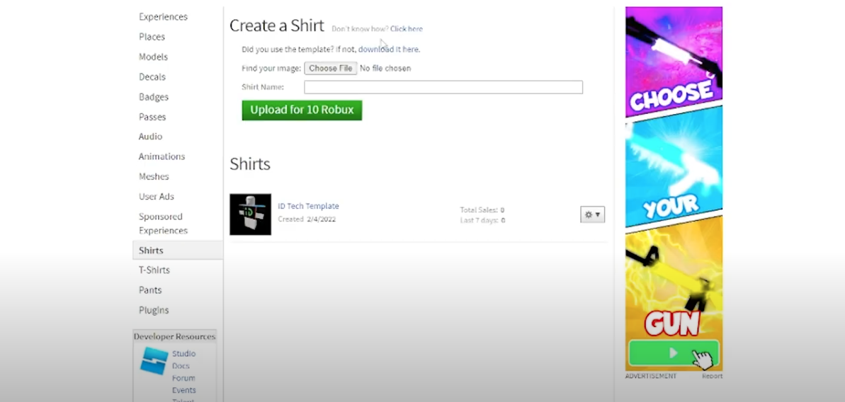 roblox create a shirt screen