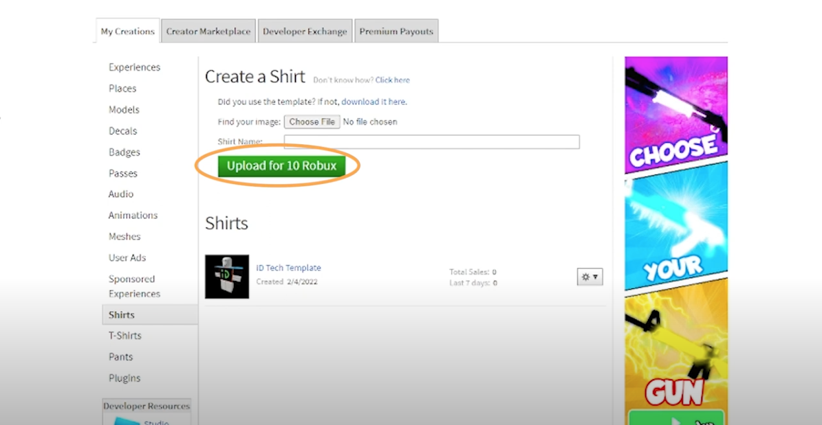 uploading shirt in roblox example
