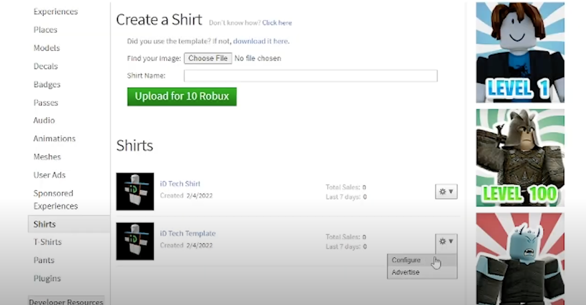 how to configure shirt price in roblox