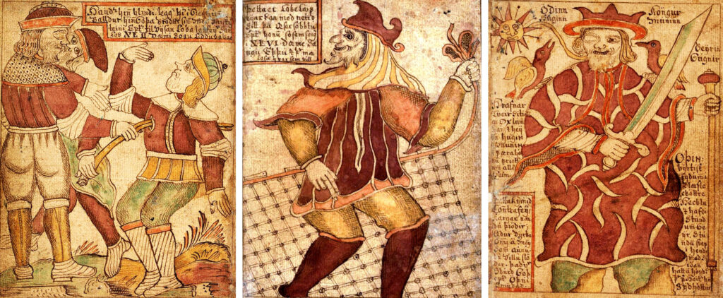 A drawing of 13 men at a table. One is speaking. Death the grim reaper is entering the room.