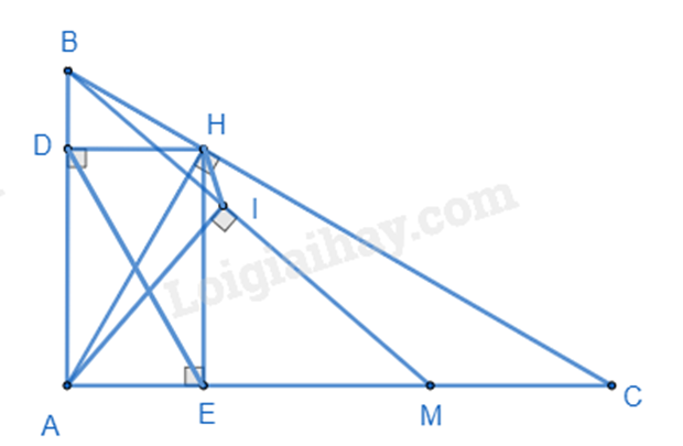 Cho tam giác ABC vuông tại A, đường cao AH.

a) Biết (AB = 2sqrt 3 cm); (AC = 6cm). Giải tam giác ABC.

b) Gọi D, E lần lượt là hình chiếu của điểm H trên AB, AC. Chứng minh (BD.DA + CE.EA = A{H^2}).

c) Lấy điểm M nằm giữa E và C, kẻ AI vuông góc với MB tại I.

Chứng minh (sin widehat {AMB}.sin widehat {ACB} = frac{{HI}}{{CM}}).