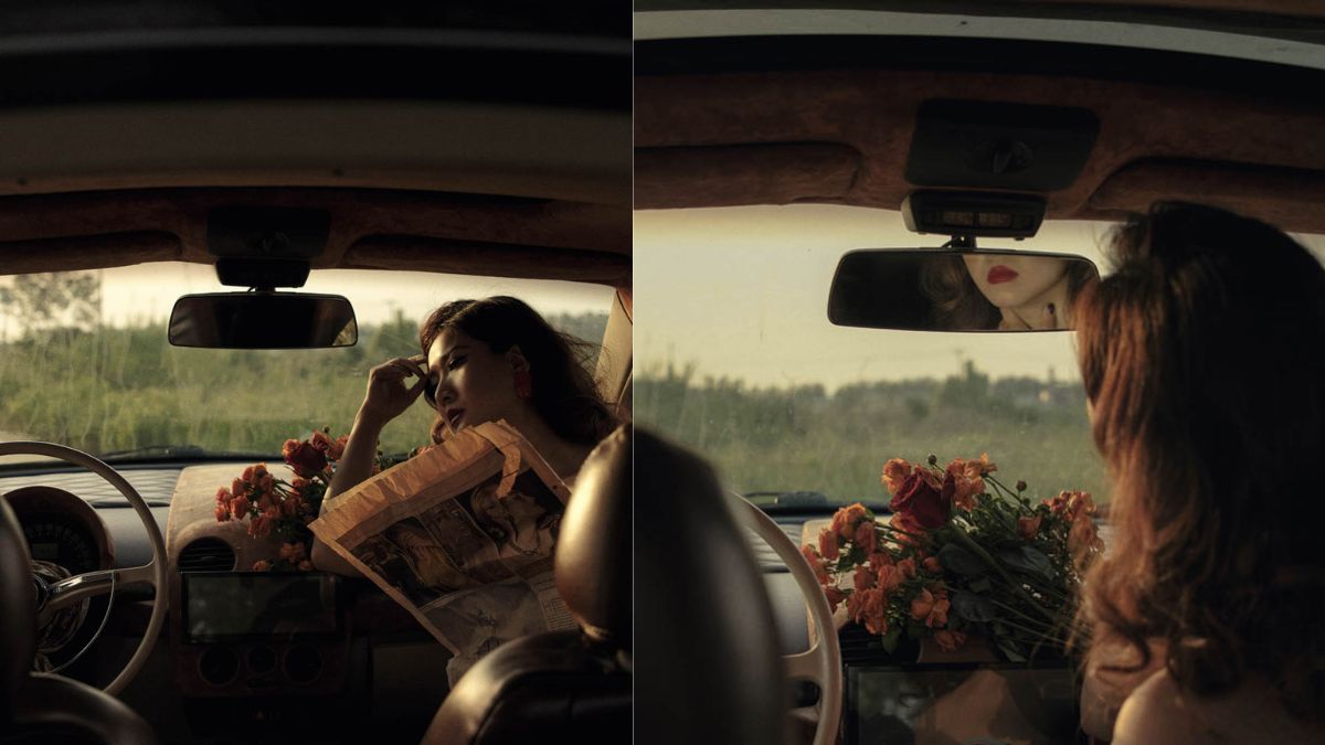 Tạo dáng chụp ảnh với ô tô tại ghế phụ cực sang chảnh