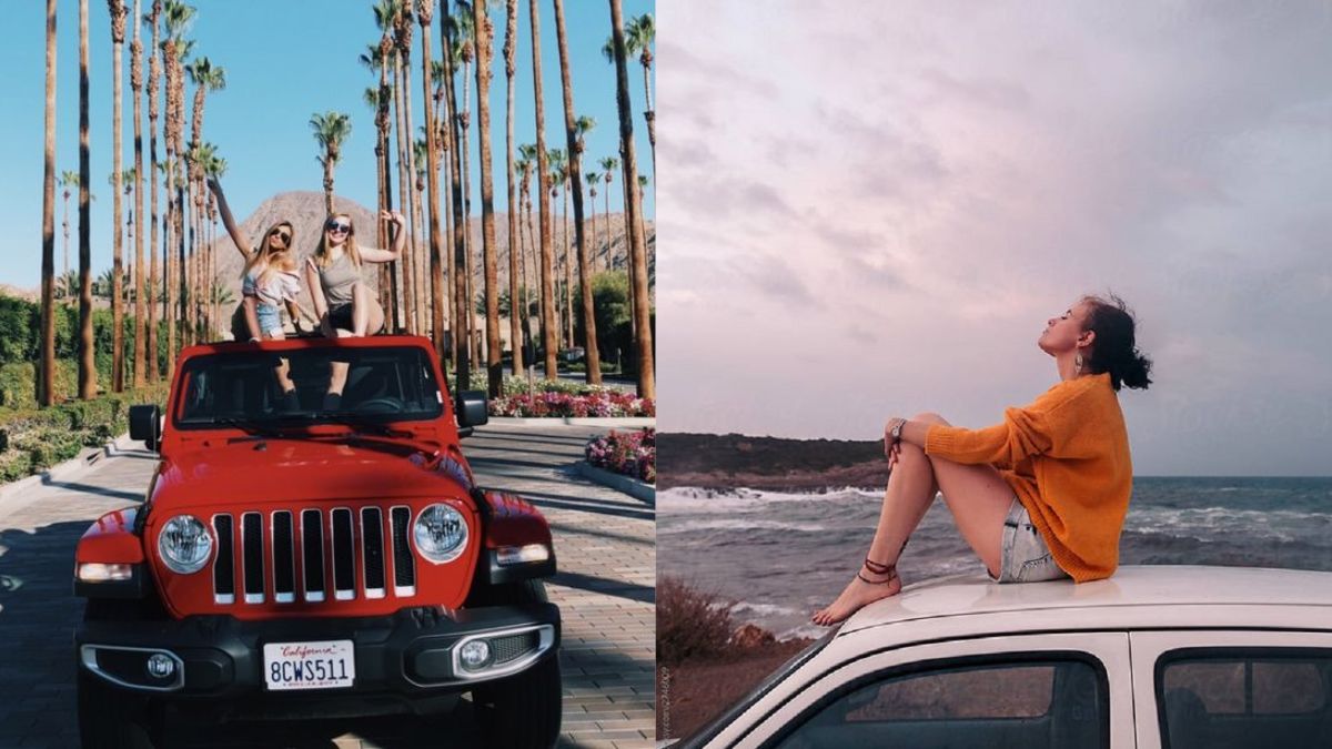 Tạo dáng chụp ảnh với ô tô tại vị trí nóc ô tô cực đẹp