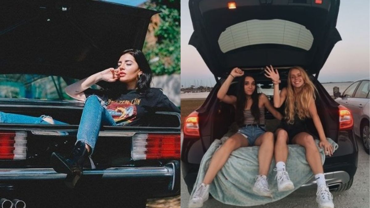 Tạo dáng chụp ảnh với ô tô tại cốp xe sang chảnh