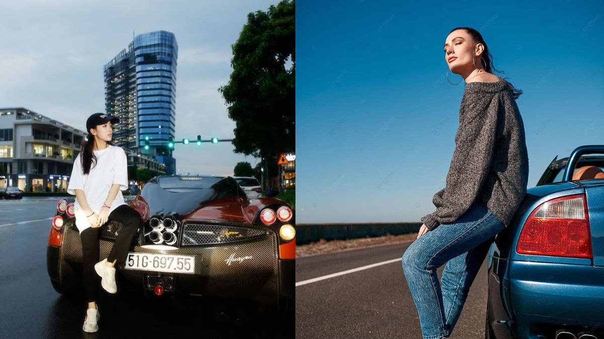 Tạo dáng chụp ảnh với ô tô tại đuôi xe cực đẹp