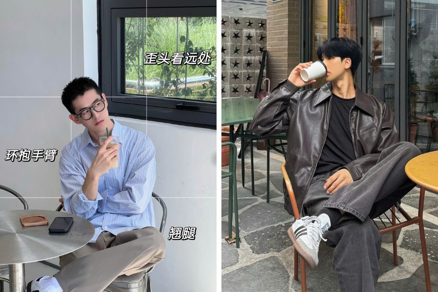 Tạo dáng chụp ảnh nam ngồi cafe với ánh mắt suy tư