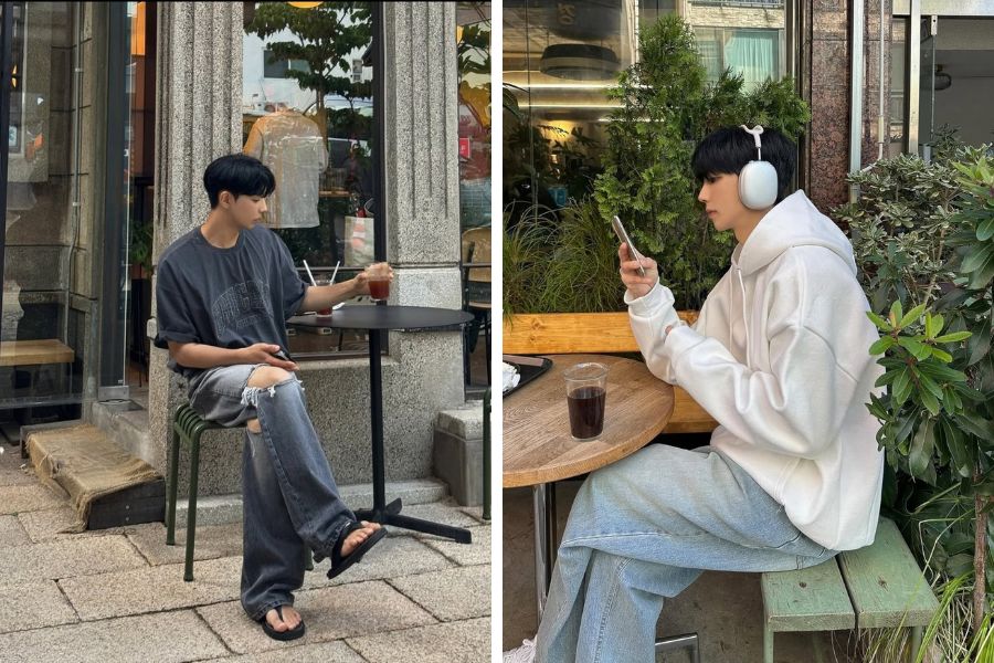 Tạo dáng chụp ảnh nam ngồi cafe vắt chân quá gối tự nhiên